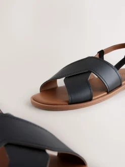 Cuir noir - Sandales surpiquées à bride arrière