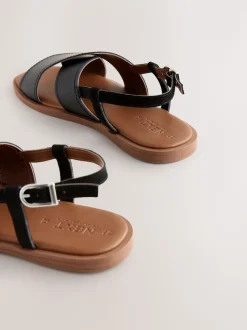 Cuir noir - Sandales surpiquées à bride arrière