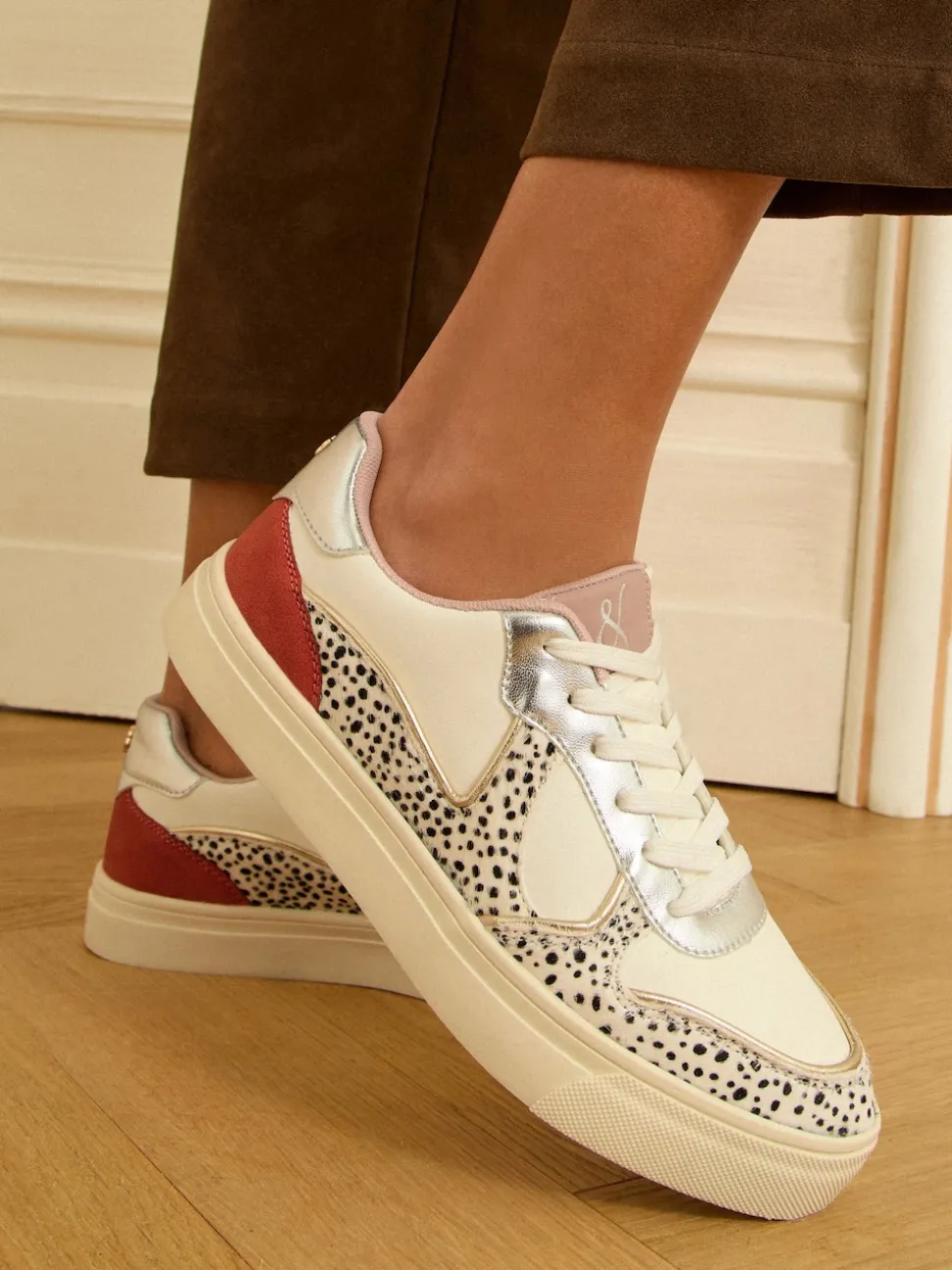 Cuir véritable multicolore à pois blancs - Baskets basses Love & Roses Mix Flatform Comfort