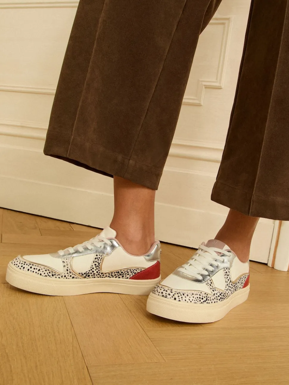 Cuir véritable multicolore à pois blancs - Baskets basses Love & Roses Mix Flatform Comfort