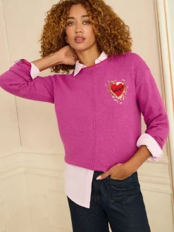Cœur d’amour rouge à sequins magenta - Love & Roses pull en maille confortable