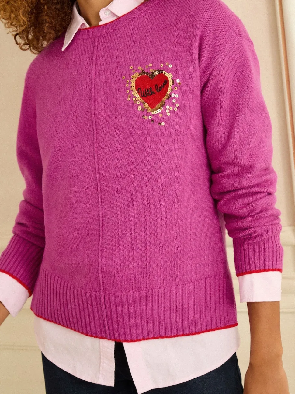 Cœur d’amour rouge à sequins magenta - Love & Roses pull en maille confortable