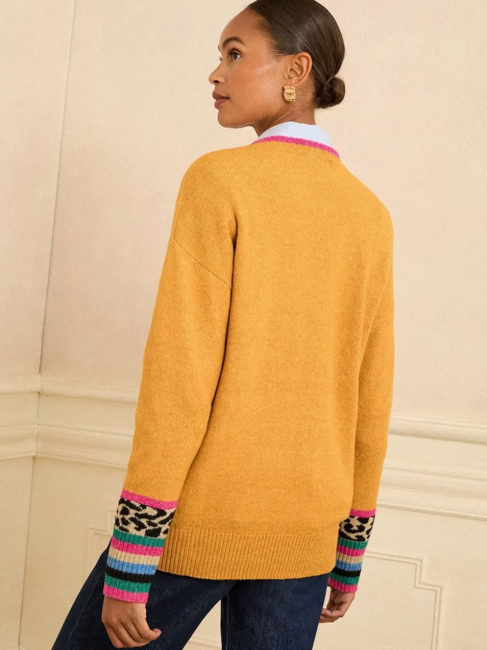 Cœur Jaune Imprimé animal - Love & Roses Col rond Cosy Pull