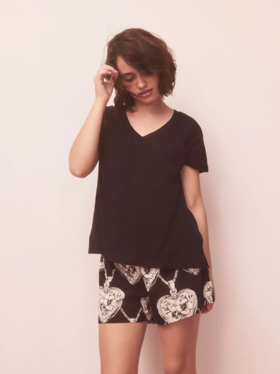 cœur Noir/Blanc - Ensemble pyjama short