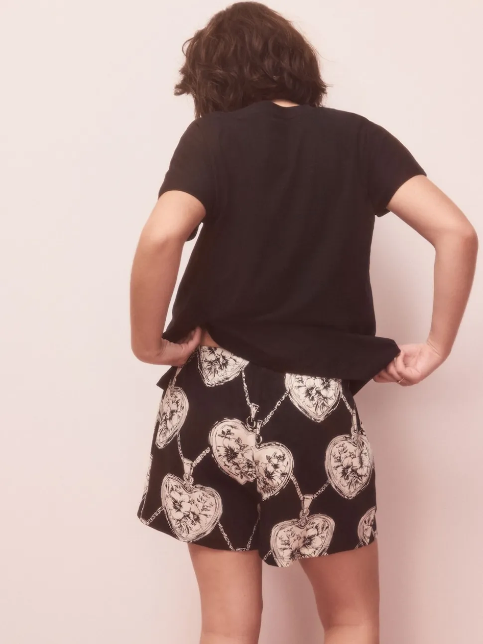 cœur Noir/Blanc - Ensemble pyjama short