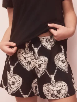 cœur Noir/Blanc - Ensemble pyjama short