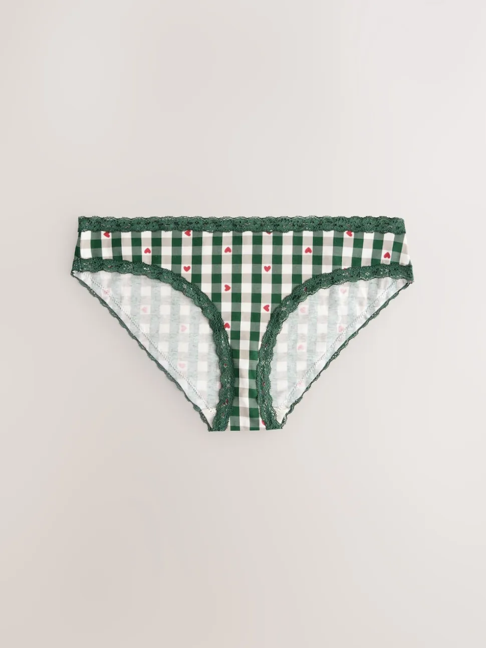 Cœur rouge/vert à carreaux - Lot de 4 culottes en coton et dentelle