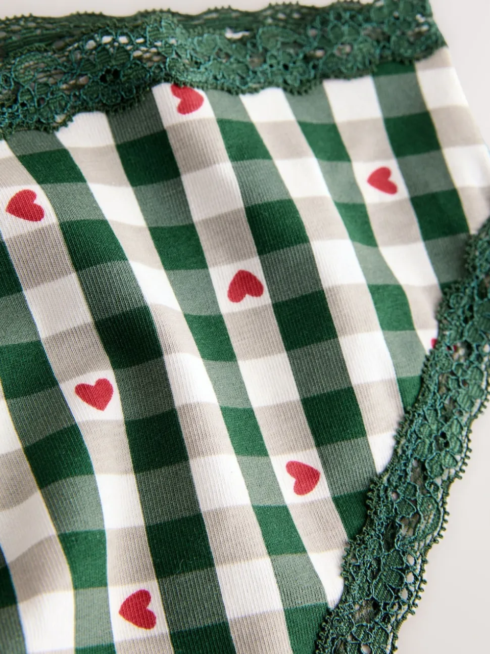 Cœur rouge/vert à carreaux - Lot de 4 culottes en coton et dentelle