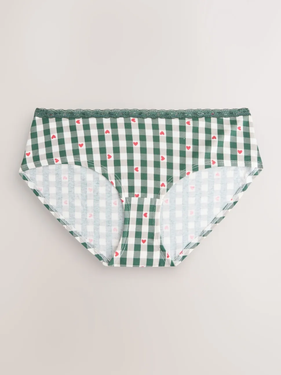 Cœur rouge/vert à carreaux - Lot de 4 culottes en coton et dentelle