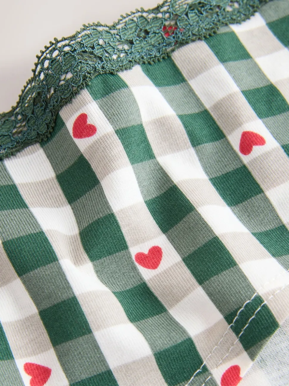 Cœur rouge/vert à carreaux - Lot de 4 culottes en coton et dentelle