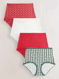 Cœur rouge/vert à carreaux - Lot de 4 culottes en coton et dentelle