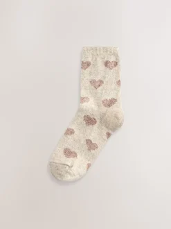 Cœurs bleu marine/baie - Laine thermale Blend Chaussettes de cheville 3 Lot avec soie