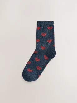 Cœurs bleu marine/baie - Laine thermale Blend Chaussettes de cheville 3 Lot avec soie