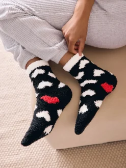 Cœurs rouges noir/blanc - Lot de 4 paires de chaussettes douillettes
