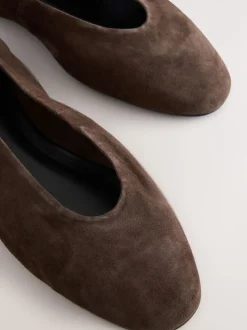 Daim marron chocolat - Ballerines bout rond en cuir