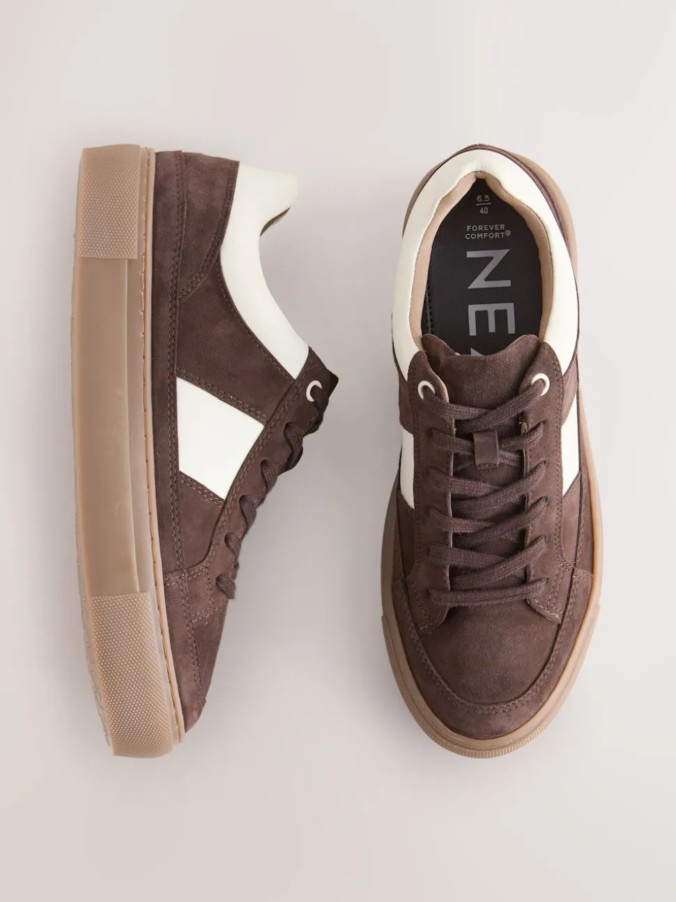 Daim marron chocolat - Baskets à lacets Forever Comfort® en cuir à bandes latérales épaisses