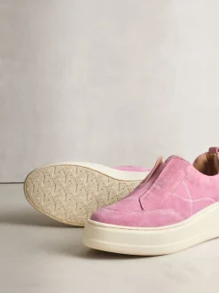 Daim rose - Baskets Signature en cuir à plateforme compensée épaisse