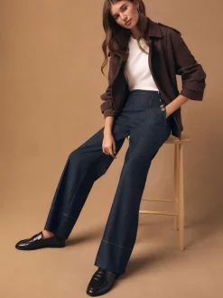 Denim - Pantalons à jambe large avec des boutons Or