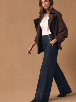 Denim - Pantalons à jambe large avec des boutons Or