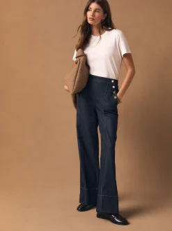 Denim - Pantalons à jambe large avec des boutons Or
