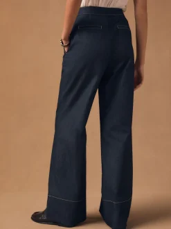 Denim - Pantalons à jambe large avec des boutons Or