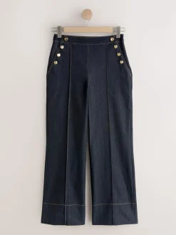 Denim - Pantalons à jambe large avec des boutons Or