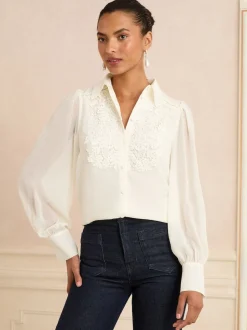 Dentelle écrue blanche - Chemise Love & Roses Centre à manches longues