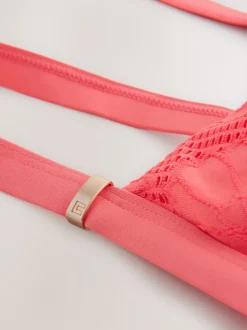 Dentelle rose corail - Maillot de bain moulant avec contrôle du ventre