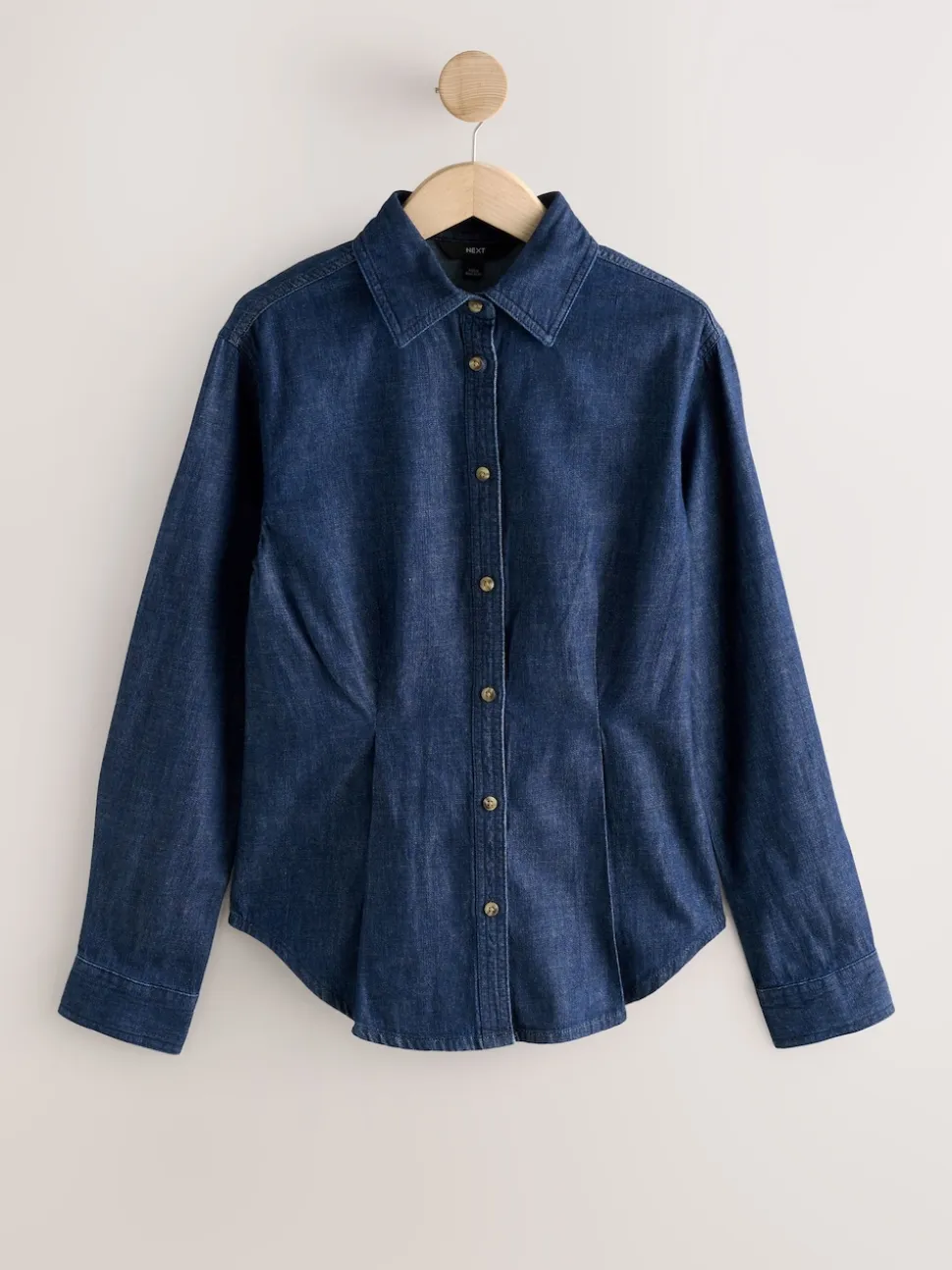 Délavage bleu - Chemise en denim ajustée à manches longues à taille cintrée