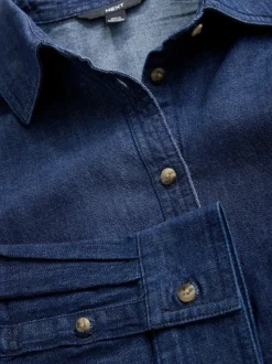 Délavage bleu - Chemise en denim ajustée à manches longues à taille cintrée