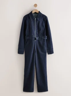 Délavage bleu - Combinaison en Denim ceinturée à Jambe large