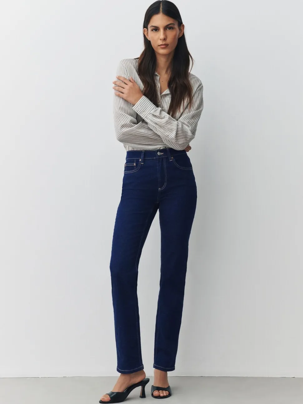 Délavage bleu - Jean extensible ajusté taille milieu