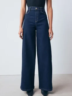 Délavage bleu - Jean extensible à enfiler à jambe large taille haute