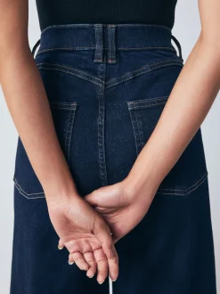 Délavage bleu - Jean extensible à enfiler à jambe large taille haute