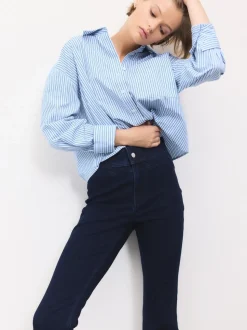 Délavage bleu - Leggings évasés en jersey de denim