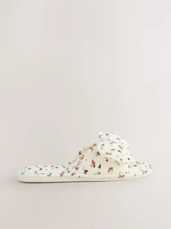Ecru Floral - Chaussons à glissière avec nœud