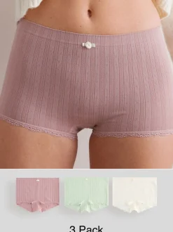 Ecru/Rose - Lot de 3 culottes sans coutures en pointelle