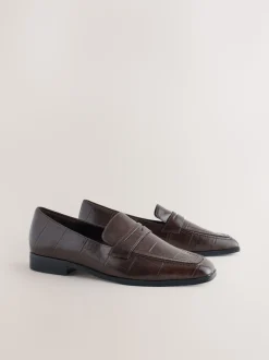 Effet croco Marron chocolat - Mocassins Forever Comfort® à bout carré