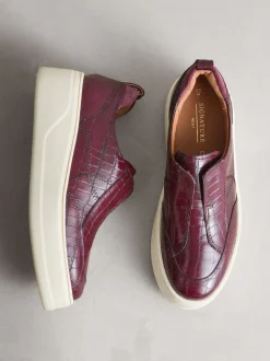 Effet Crocs bordeaux - Baskets Signature en cuir à plateforme compensée épaisse