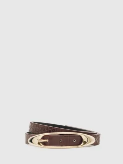 Effet Crocs bordeaux - Ceinture à boucle ovale en cuir Reiss Evelina