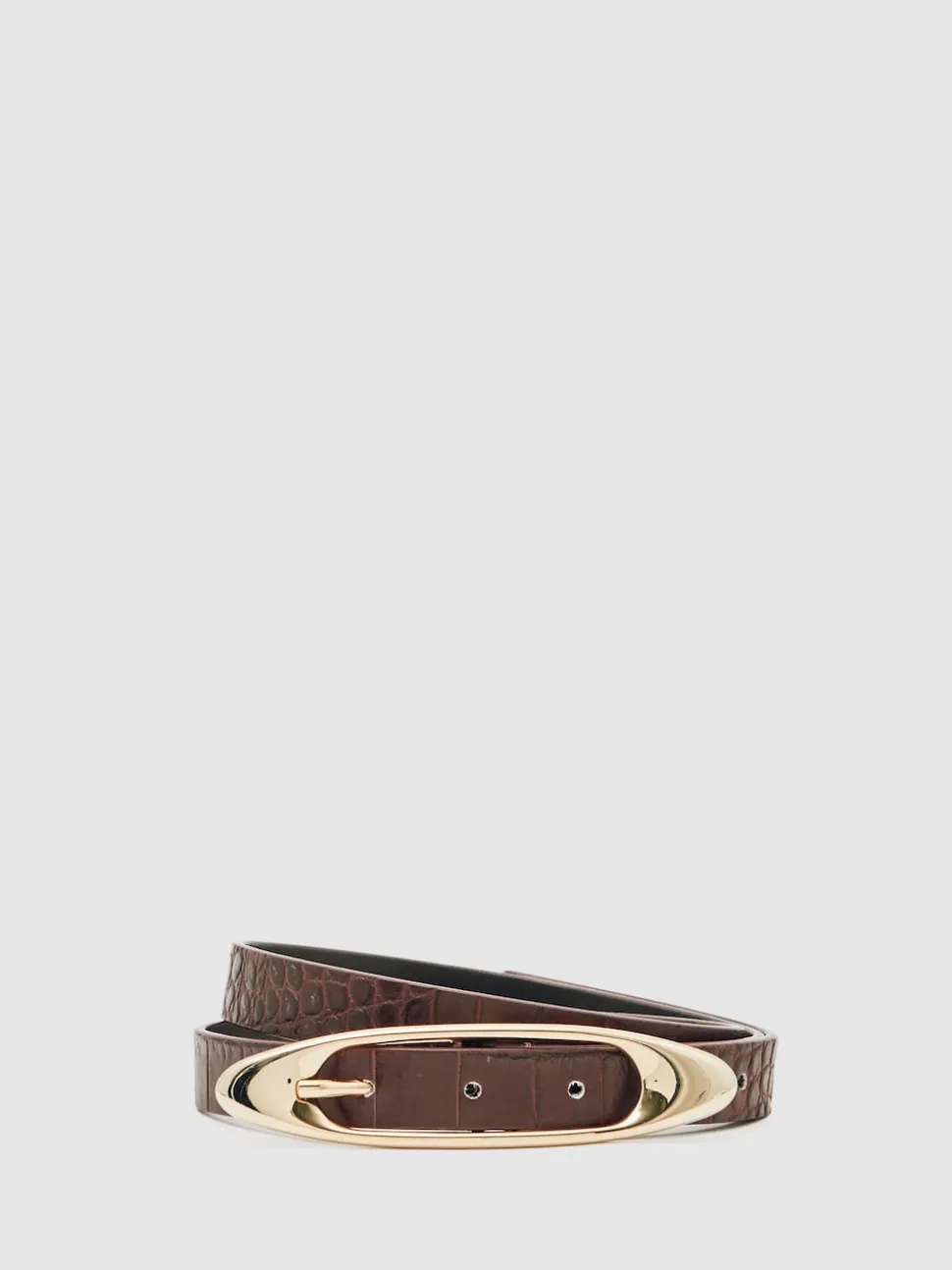 Effet Crocs bordeaux - Ceinture à boucle ovale en cuir Reiss Evelina