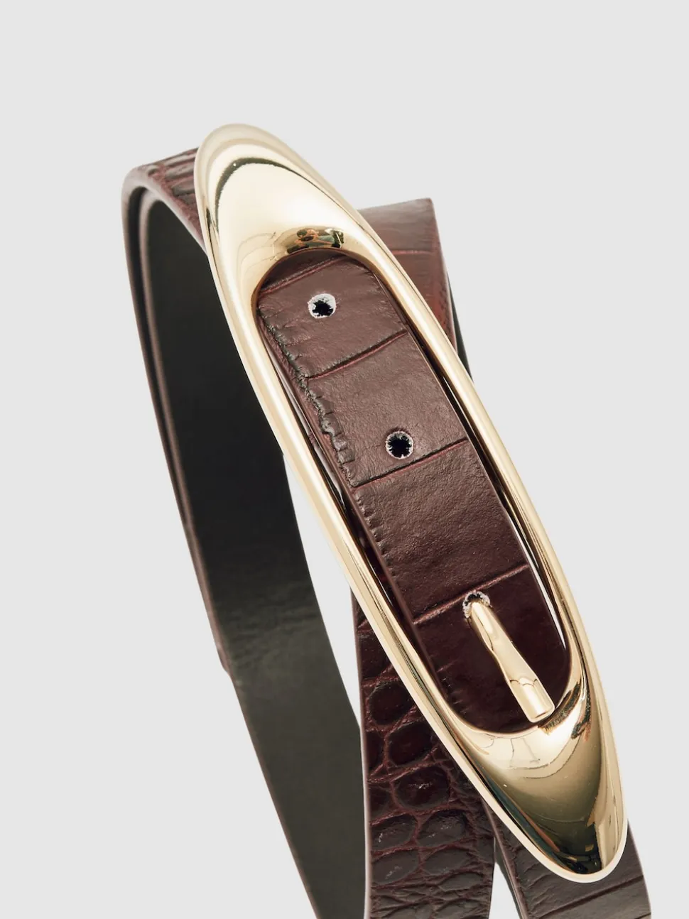 Effet Crocs bordeaux - Ceinture à boucle ovale en cuir Reiss Evelina