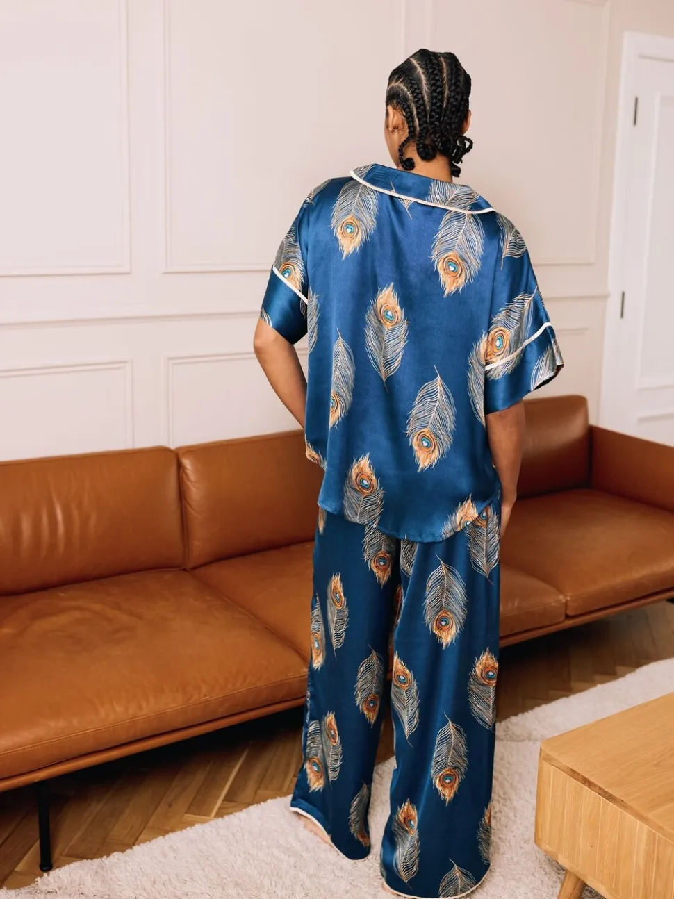 Ensemble de pyjamas longs oversize en satin Their Nibs Peacock