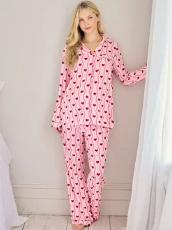 Ensemble de pyjamas longs Chelsea Peers Grossesse à rayure ondulée imprimée cœur