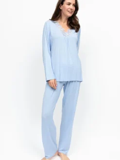 Ensemble Nora Rose en jersey festonné Col en V Dentelle Pyjama à manches longues