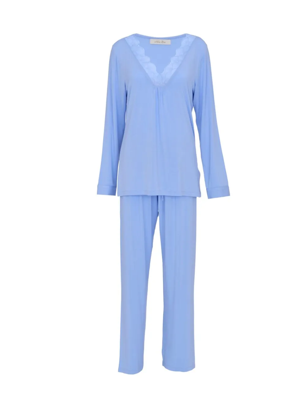 Ensemble Nora Rose en jersey festonné Col en V Dentelle Pyjama à manches longues