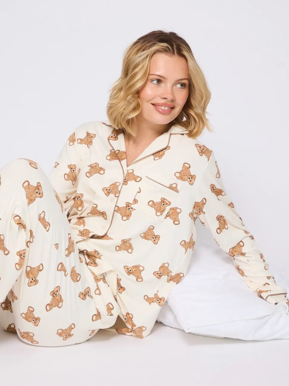 Ensemble pyjama Loungeable à imprimé ours en peluche long boutonné