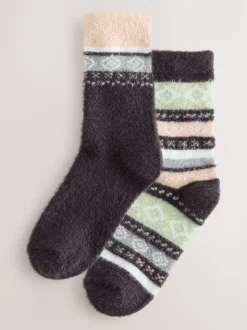 Fairisle gris/pastel - Lot de 2 paires de chaussettes douillettes super poilues