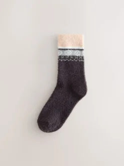 Fairisle gris/pastel - Lot de 2 paires de chaussettes douillettes super poilues