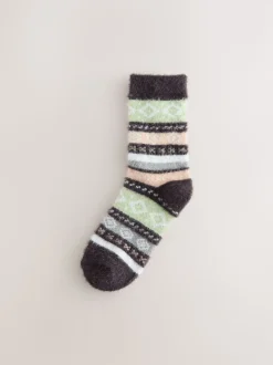 Fairisle gris/pastel - Lot de 2 paires de chaussettes douillettes super poilues